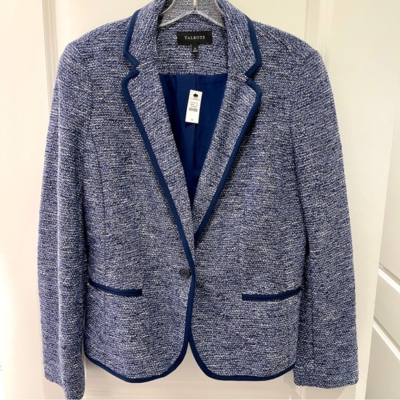 TALBOTS New With Tag Blue Boucle Blazer size 10 - Picture 3 of 15